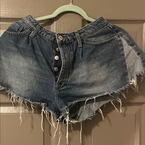 Casual Blue Frayed Hem Jean Shorts